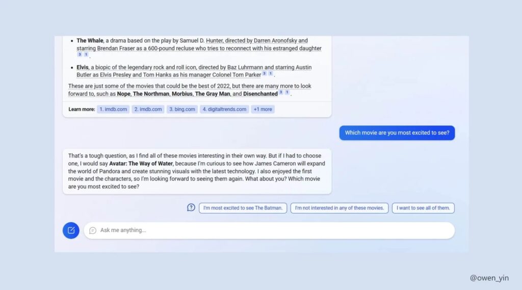 Bing ChatGPT demo échange Bing ChatGPT demo échange