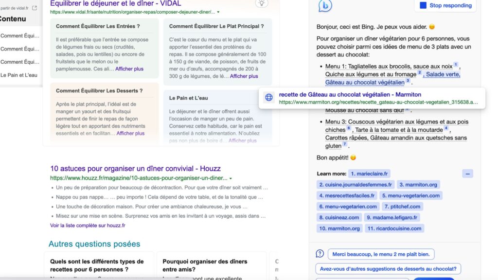Bing avec ChatGPT // Source : Capture d'écran Bing avec ChatGPT // Source : Capture d'écran