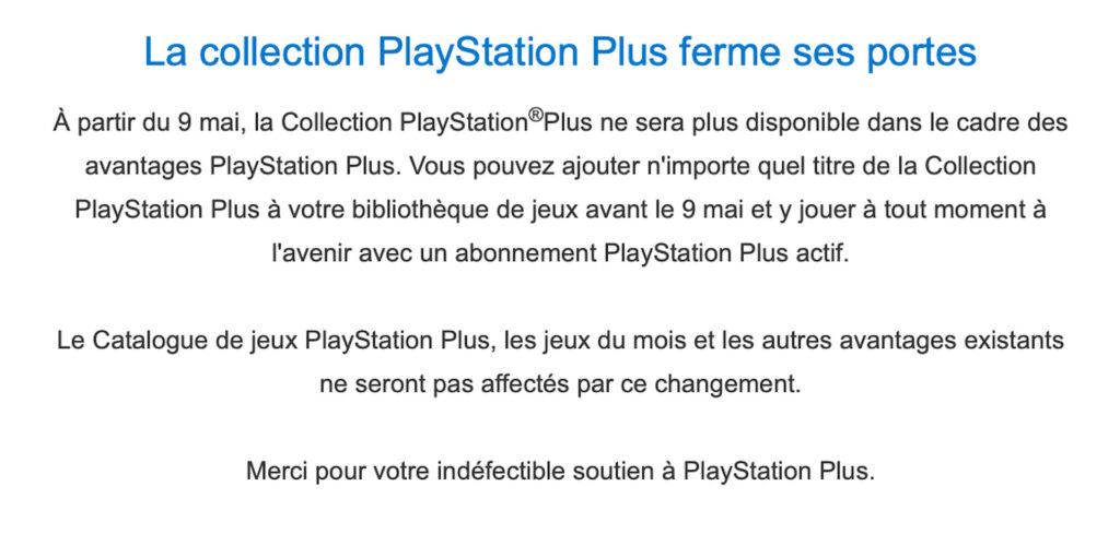 Disparition future de la Collection PlayStation Plus // Source : Capture d’écran (mails) Disparition future de la Collection PlayStation Plus // Source : Capture d’écran (mails)