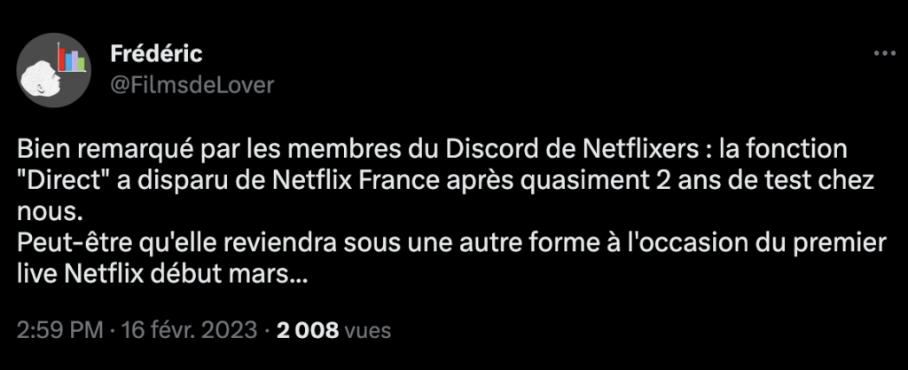 C'est grâce à ce tweet que Numerama a découvert la fin de Direct. // Source : Twitter C'est grâce à ce tweet que Numerama a découvert la fin de Direct. // Source : Twitter