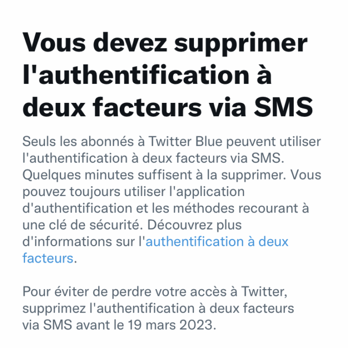 L’authentification à deux facteur sur Twitter // Source : Capture d'écran
