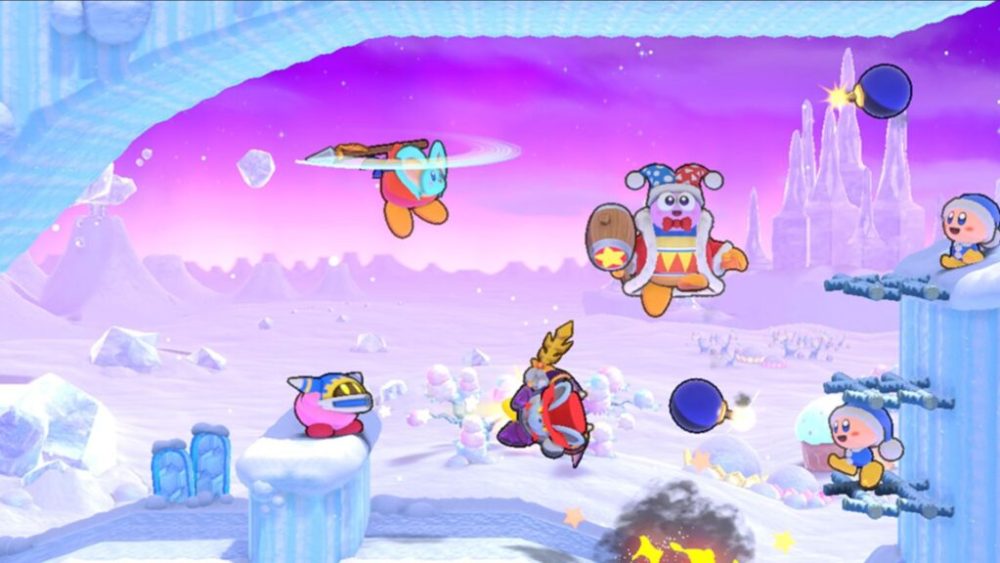 Kirby porte un masque personnalisé dans Kirby's Retunr to Dream Land Deluxe // Source : Nintendo Kirby porte un masque personnalisé dans Kirby's Retunr to Dream Land Deluxe // Source : Nintendo