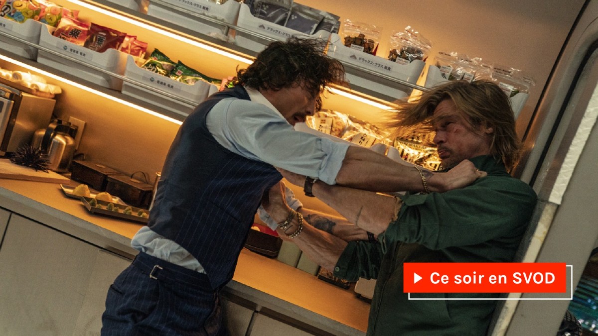 Brad Pitt et Aaron Taylor-Johnson dans Bullet Train // Source : Scott Garfield / Sony Pictures Brad Pitt et Aaron Taylor-Johnson dans Bullet Train // Source : Scott Garfield / Sony Pictures