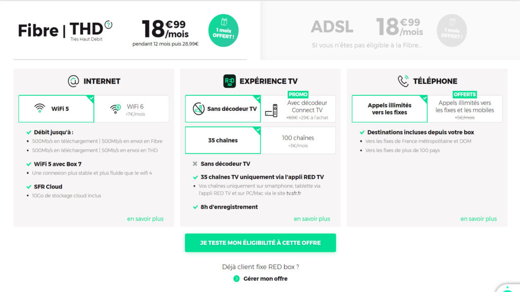Le forfait fibre de RED SFR // Source : RED by SFR Le forfait fibre de RED SFR // Source : RED by SFR