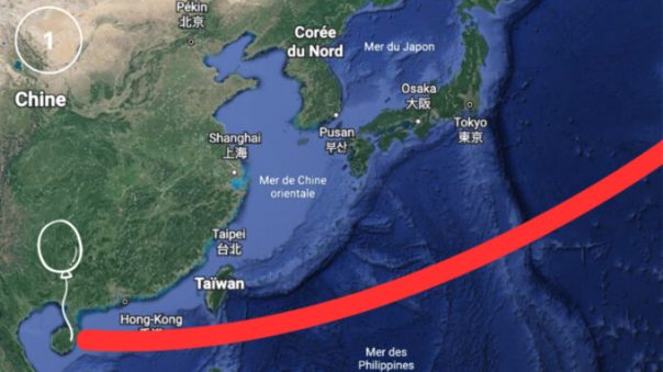 Le ballon espion aurait décollé depuis la base de l'Île de Hainan en Mer de Chine. // Source : Numerama Le ballon espion aurait décollé depuis la base de l'Île de Hainan en Mer de Chine. // Source : Numerama