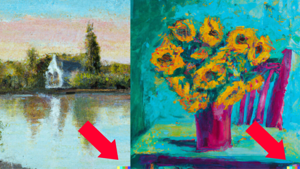 Le filigrane en bas de chaque image générée par DALL-E. // Source : DALL-E Le filigrane en bas de chaque image générée par DALL-E. // Source : DALL-E