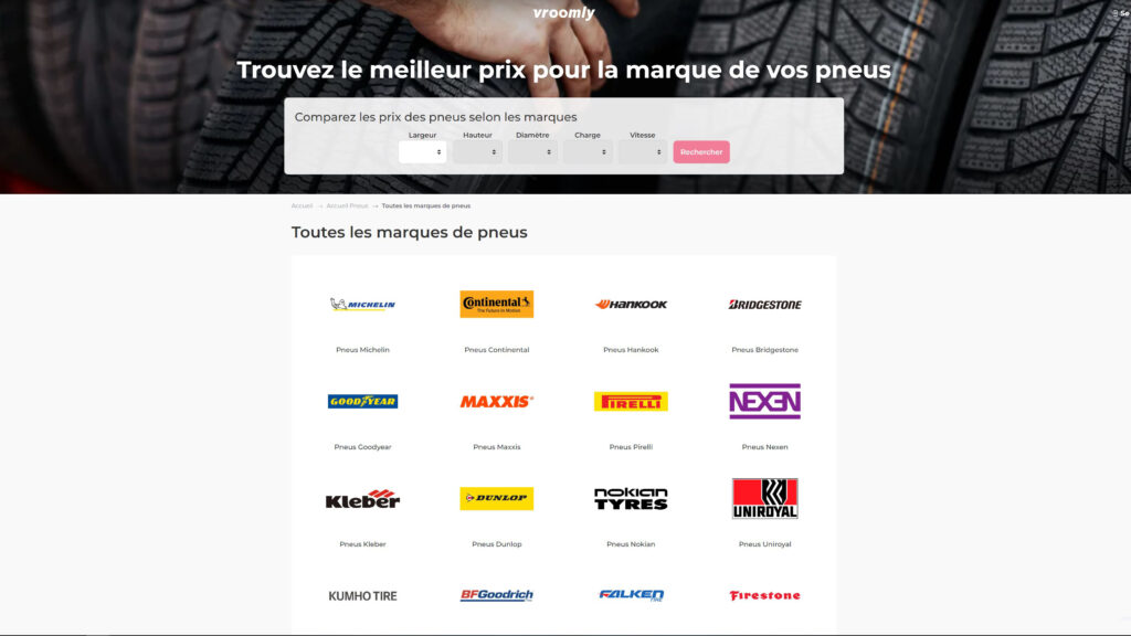 Vroomly Tyre propose plus de 50 000 références de pneus dans 300 marques différentes // Source : Vroomly Vroomly Tyre propose plus de 50 000 références de pneus dans 300 marques différentes // Source : Vroomly