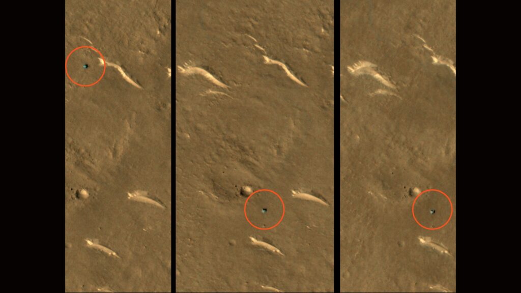 Zhurong n'avance plus. // Source : NASA/JPL-Caltech/UArizona, image annotée Zhurong n'avance plus. // Source : NASA/JPL-Caltech/UArizona, image annotée