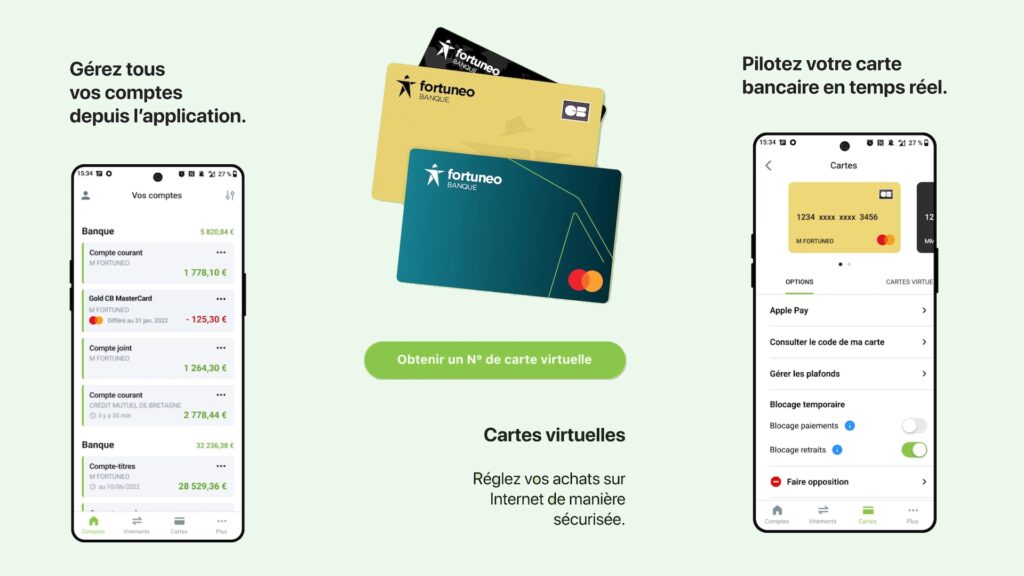 Aperçu de l'application Fortuneo, ma Banque & Bourse // Source : Fortuneo Aperçu de l'application Fortuneo, ma Banque & Bourse // Source : Fortuneo