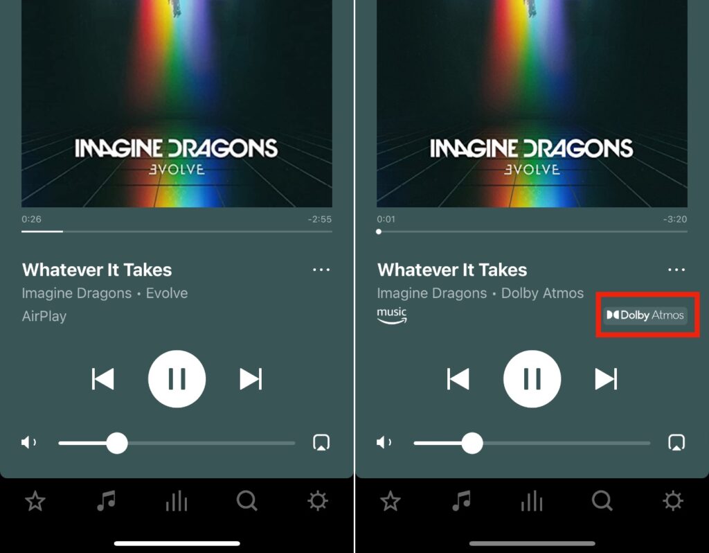 Quand on diffuse un contenu depuis son téléphone, il n'y a pas d'Atmos. Et dans l'application, le contenu Atmos n'est pas mis en avant. // Source : Captures Numerama Quand on diffuse un contenu depuis son téléphone, il n'y a pas d'Atmos. Et dans l'application, le contenu Atmos n'est pas mis en avant. // Source : Captures Numerama