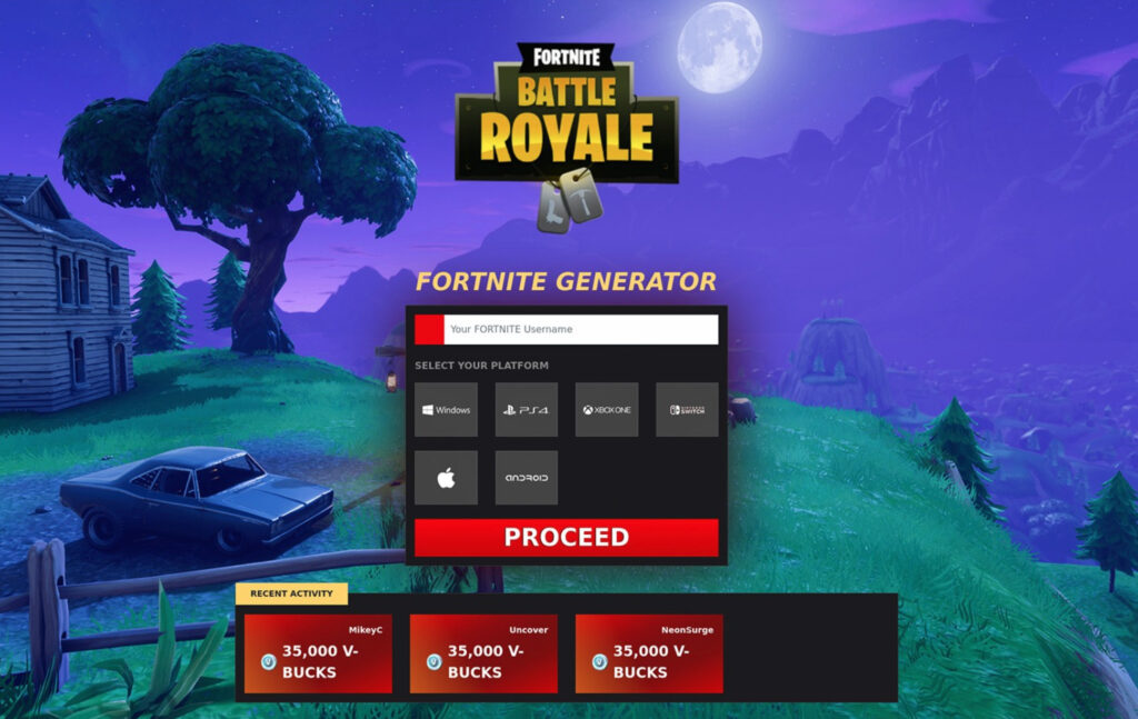 Une page d'arnaque pour Fortnite. // Source : Kaspersky Une page d'arnaque pour Fortnite. // Source : Kaspersky