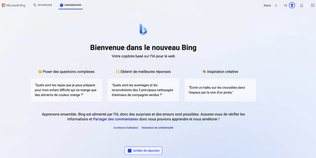 Chez Numerama, Marie n'a pas été tirée au sort. Pourtant, Marie peut accéder au nouveau Bing. // Source : Numerama Chez Numerama, Marie n'a pas été tirée au sort. Pourtant, Marie peut accéder au nouveau Bing. // Source : Numerama