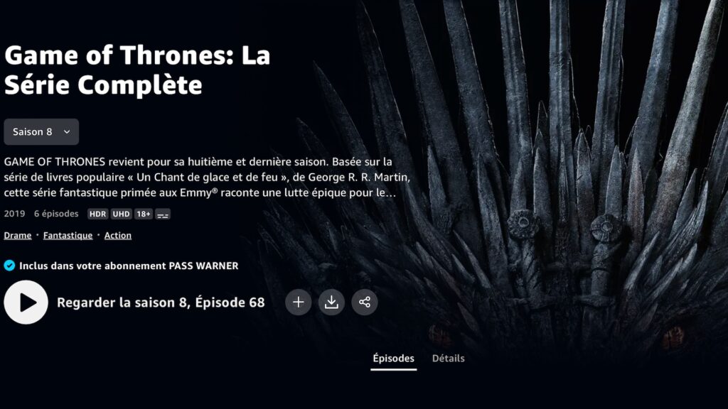 Le Pass Warner sur Amazon Prime Video // Source : Capture d'écran Le Pass Warner sur Amazon Prime Video // Source : Capture d'écran