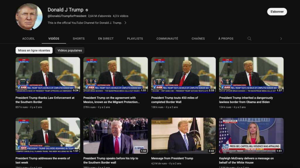 La chaîne YouTube de Donald Trump // Source : YouTube / Donald J Trump La chaîne YouTube de Donald Trump // Source : YouTube / Donald J Trump