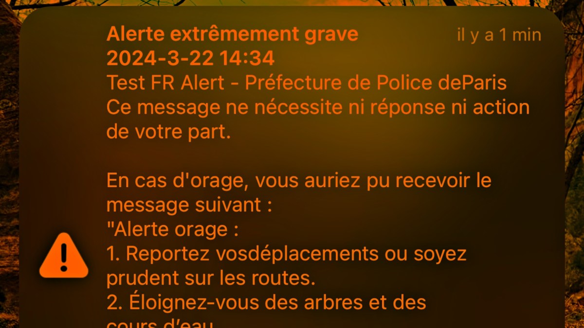 L'alerte FR-ALERT envoyée à Paris dans le 15ème arrondissement. // Source : Capture Numerama L'alerte FR-ALERT envoyée à Paris dans le 15ème arrondissement. // Source : Capture Numerama