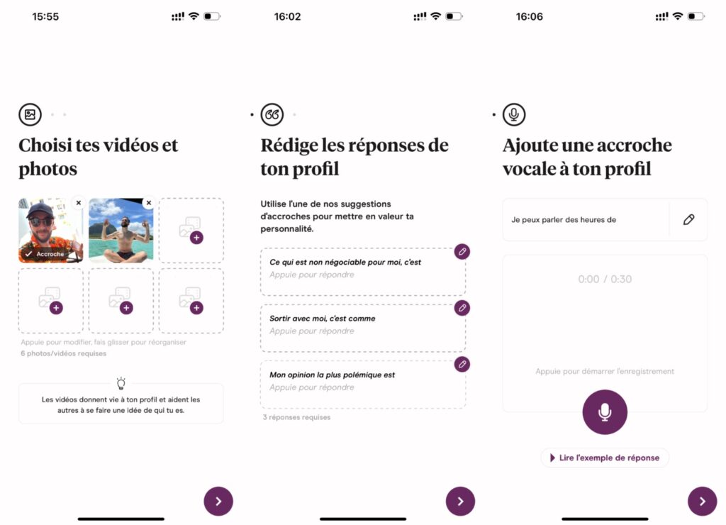 La création d'un profil sur Hinge est longue. On peut enregistrer sa voix et des vidéos. // Source : Numerama La création d'un profil sur Hinge est longue. On peut enregistrer sa voix et des vidéos. // Source : Numerama