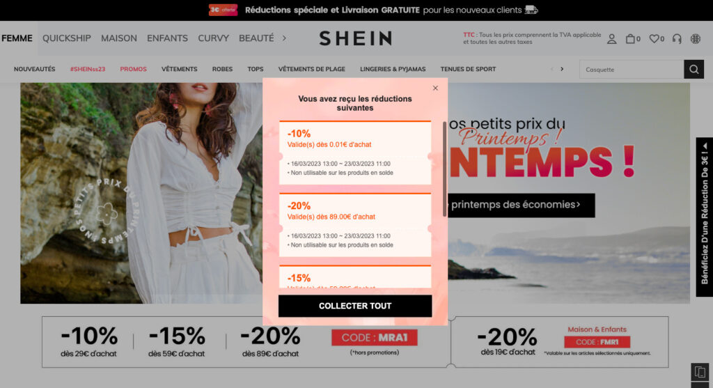 L'interface de Shein // Source : Numerama L'interface de Shein // Source : Numerama