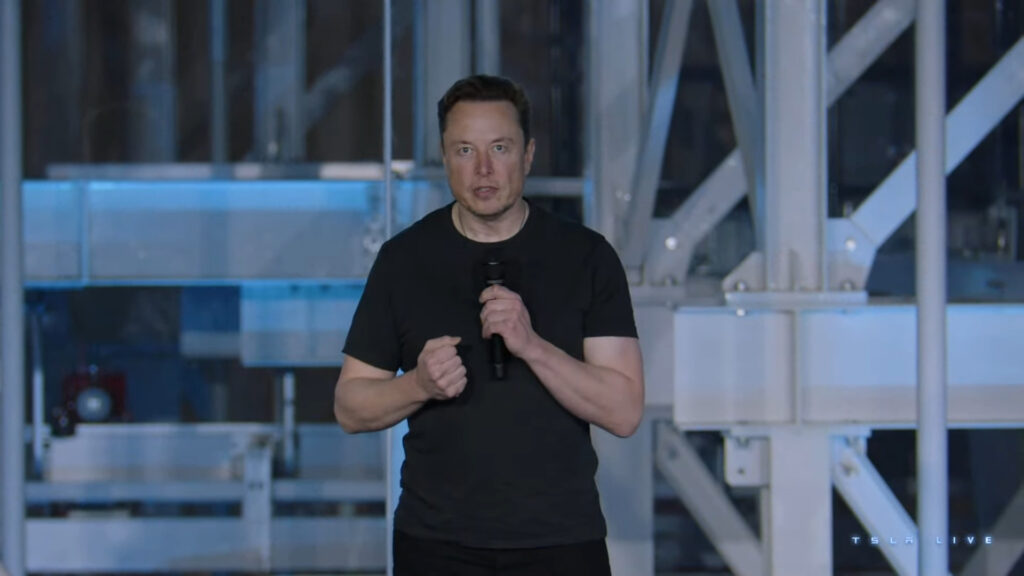 Elon Musk le 1er mars 2023 au Tesla Investors Day // Source : YouTube/Tesla Elon Musk le 1er mars 2023 au Tesla Investors Day // Source : YouTube/Tesla