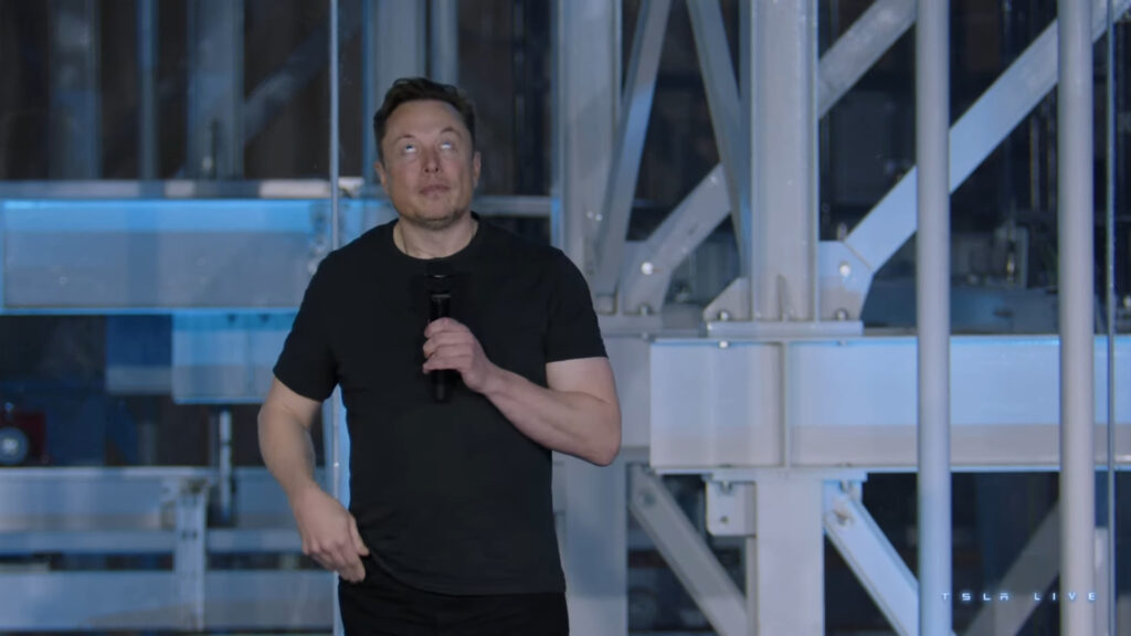 Elon Musk le 1er mars 2023 au Tesla Investors Day // Source : YouTube/Tesla Elon Musk le 1er mars 2023 au Tesla Investors Day // Source : YouTube/Tesla