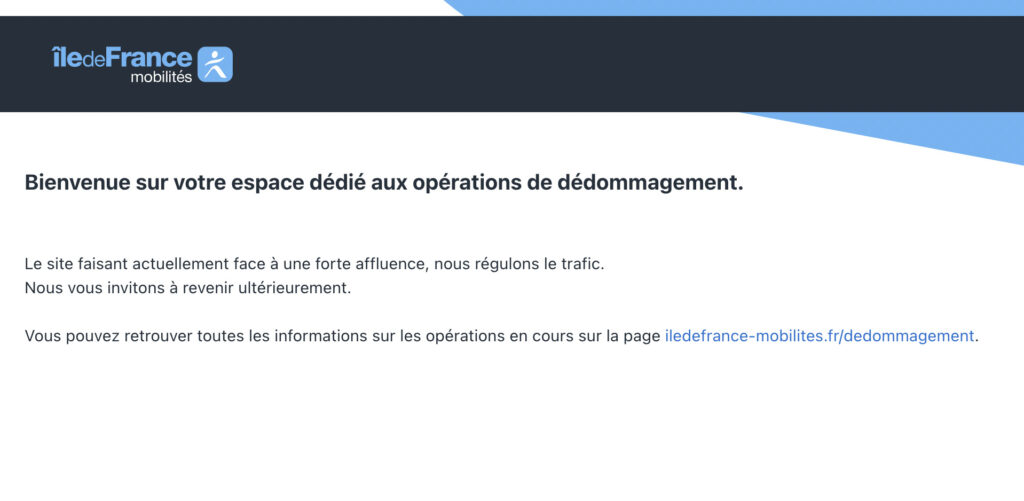 La plateforme de remboursement du passe Navigo connaît des difficultés. // Source : Capture d'écran Numerama La plateforme de remboursement du passe Navigo connaît des difficultés. // Source : Capture d'écran Numerama