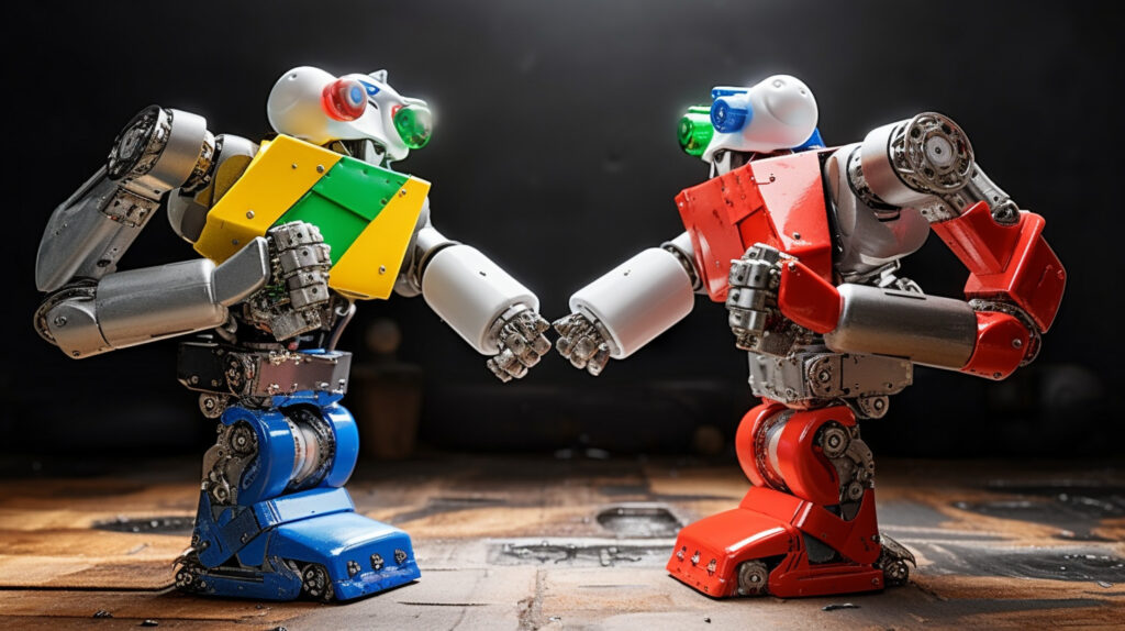 Des robots qui se font un check // Source : Midjourney avec Numerama Des robots qui se font un check // Source : Midjourney avec Numerama