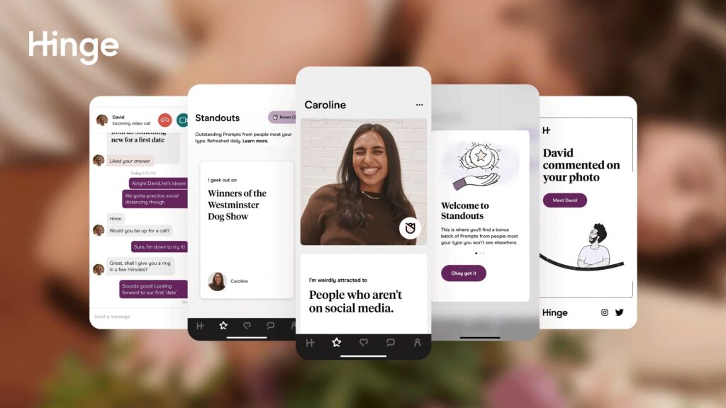 Sur Hinge, les profils sont verticaux. On les consulte comme on consulterait un profil Facebook, sans possibilité de swiper. // Source : Hinge Sur Hinge, les profils sont verticaux. On les consulte comme on consulterait un profil Facebook, sans possibilité de swiper. // Source : Hinge