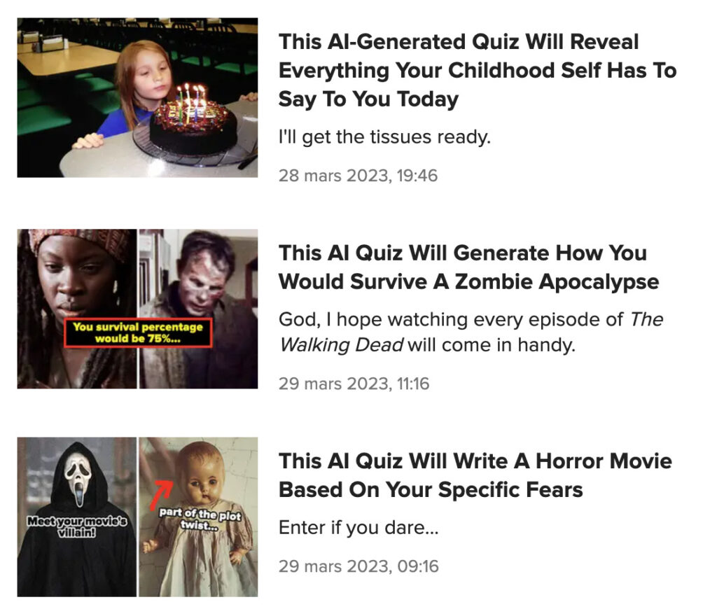 Les quiz Buzzfeed réalisés avec une intelligence artificielle sont bien spécifiés // Source : Capture d'écran Numerama Les quiz Buzzfeed réalisés avec une intelligence artificielle sont bien spécifiés // Source : Capture d'écran Numerama