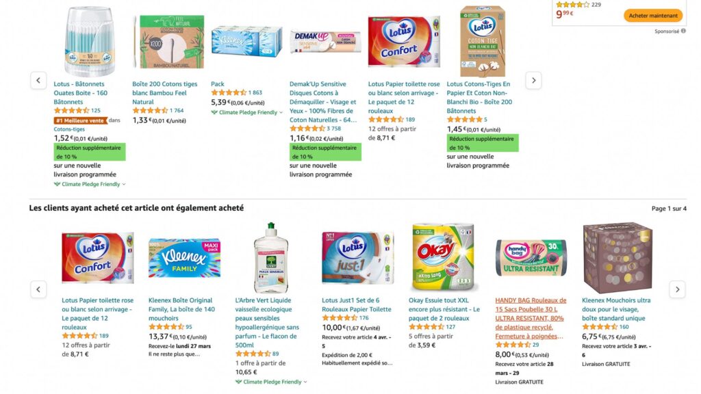 Produits d'hygiène proposés par Amazon // Source : capture d'écran Amazon