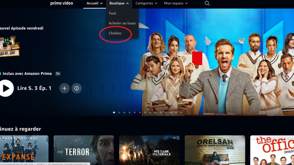 C'est dansl'onglet Chaîne que se troue le PAss Warner // Source : AmazonPrime Video C'est dansl'onglet Chaîne que se troue le PAss Warner // Source : AmazonPrime Video