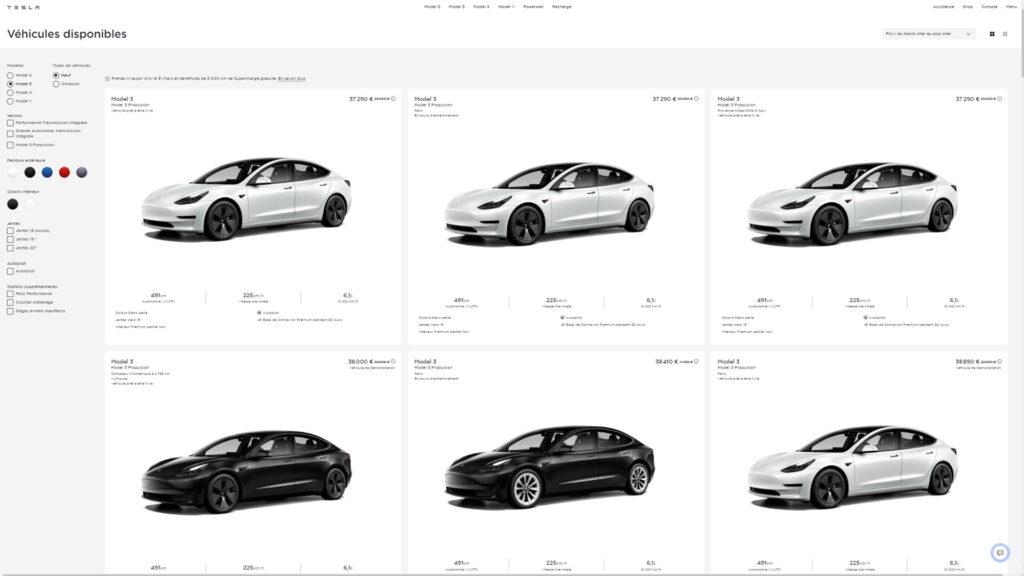Stock important de Tesla avec des remises // Source : Capture du site Tesla Stock important de Tesla avec des remises // Source : Capture du site Tesla