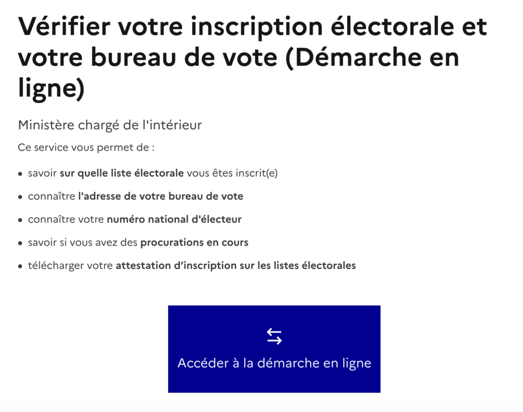 Le site permettant de vérifier votre inscription sur les listes électorales // Source : Service Public Le site permettant de vérifier votre inscription sur les listes électorales // Source : Service Public