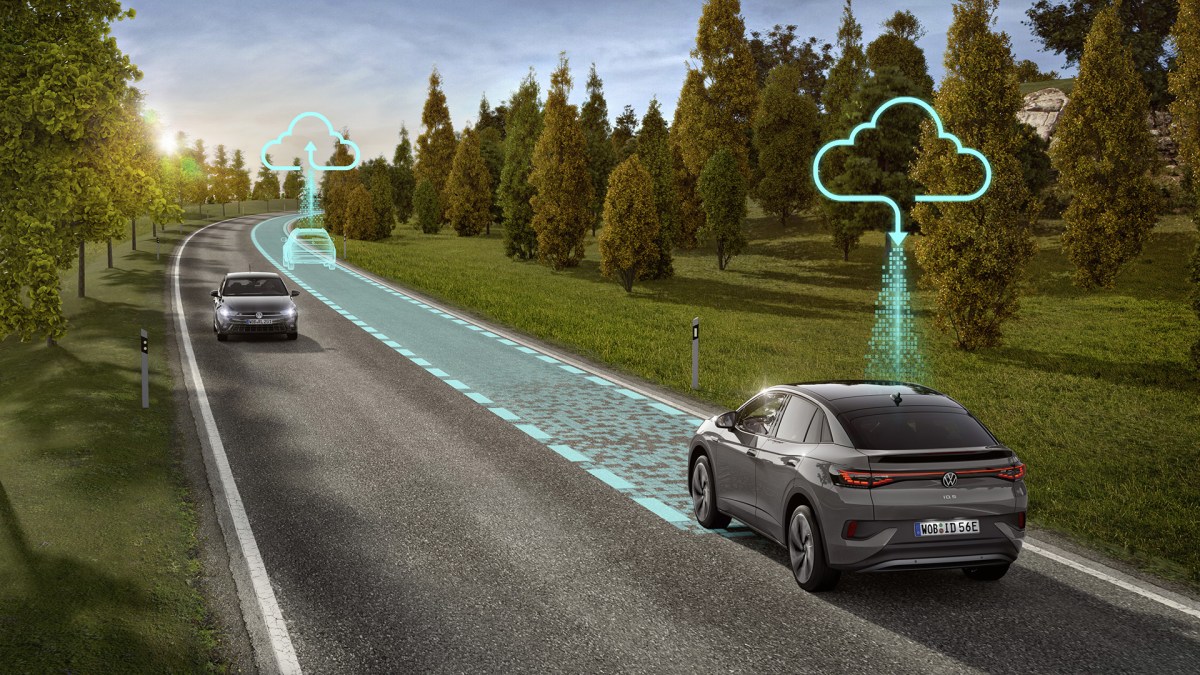 Voitures connectées qui échangent des datas // Source : Volkswagen Voitures connectées qui échangent des datas // Source : Volkswagen
