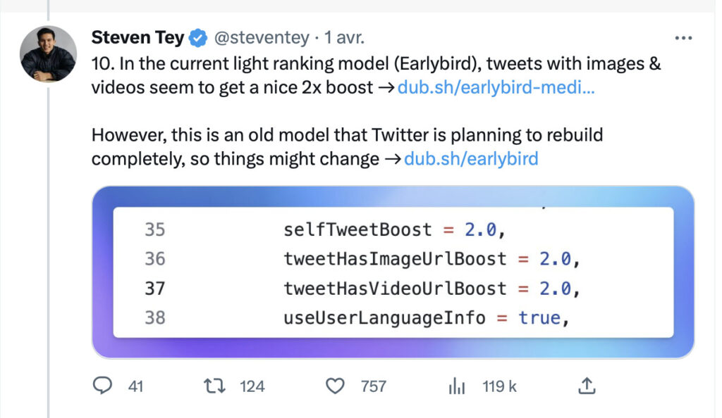 Ce bout de code prouve que les images influencent l'algorithme. // Source : Steven Tey / Twitter Ce bout de code prouve que les images influencent l'algorithme. // Source : Steven Tey / Twitter