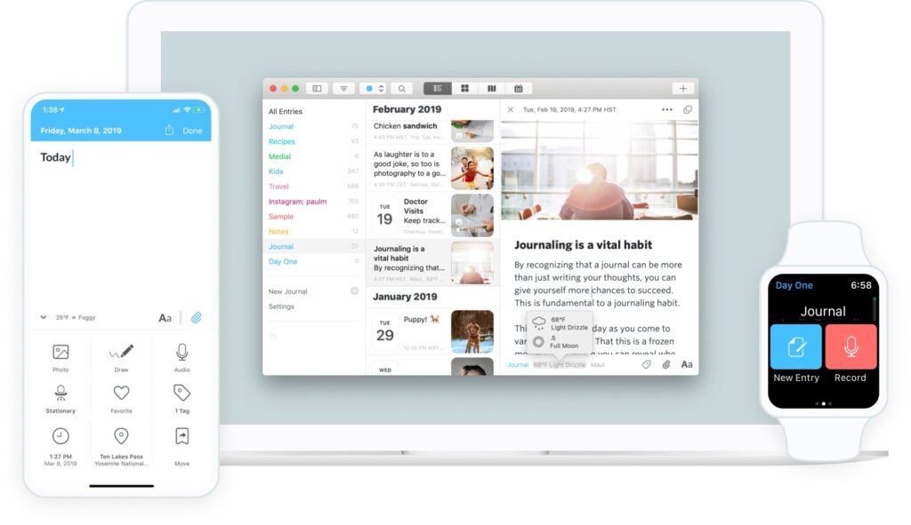 L'application Day One permet de tenir un journal de bord quotidien // Source : Day One L'application Day One permet de tenir un journal de bord quotidien // Source : Day One