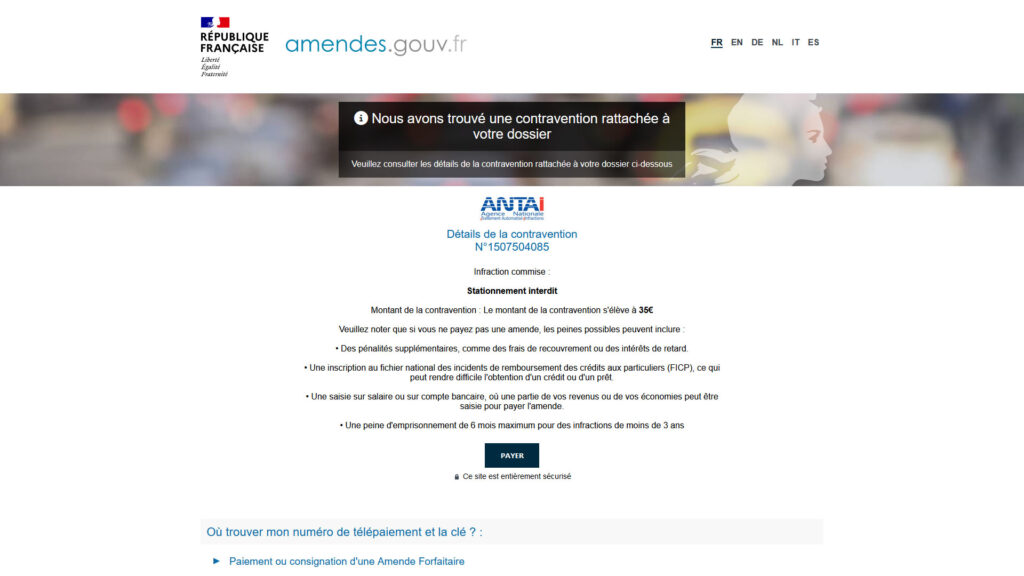La fausse contravention de 35 € // Source : capture du faux site d'hammeçonage La fausse contravention de 35 € // Source : capture du faux site d'hammeçonage