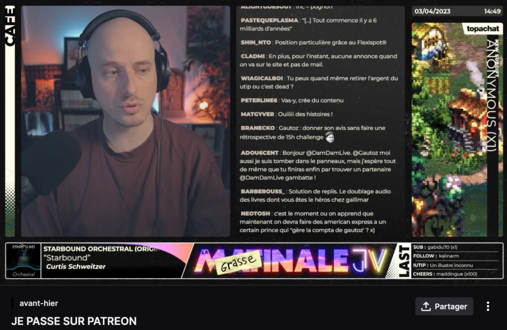 Le streameur Gautoz, lors de son live pour expliquer qu'il part sur Patreon // Source : Twitch / Gautoz Le streameur Gautoz, lors de son live pour expliquer qu'il part sur Patreon // Source : Twitch / Gautoz