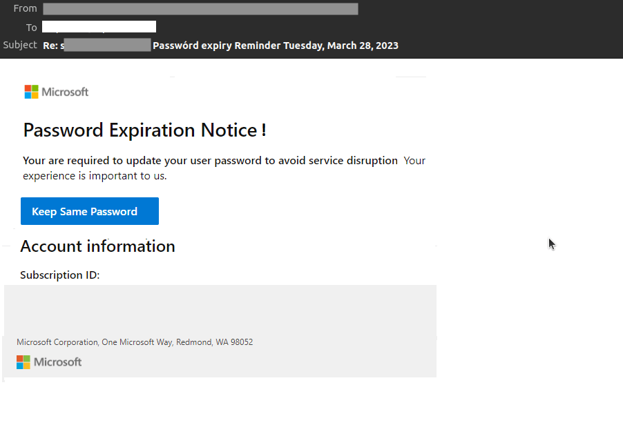 La fausse notification d'expiration de mot de passe. // Source : Vade La fausse notification d'expiration de mot de passe. // Source : Vade