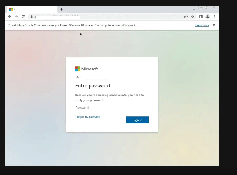 La dernière page où la victime va rentrer son mot de passe. // Source : Vade La dernière page où la victime va rentrer son mot de passe. // Source : Vade