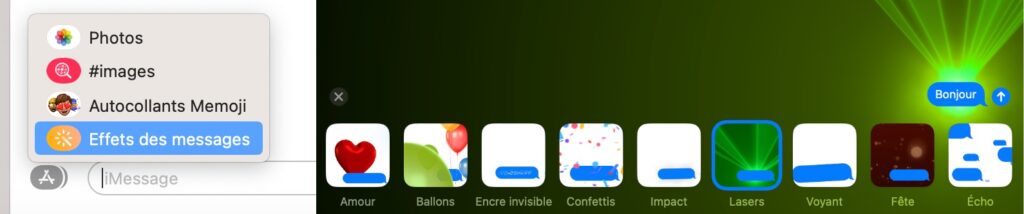 Les effets iMessage sur Mac. // Source : Numerama Les effets iMessage sur Mac. // Source : Numerama