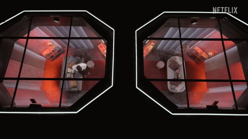 Les participants de Love is Blind se recontrent dans des capsules. // Source : Capture d'écran YouTube Netflix Les participants de Love is Blind se recontrent dans des capsules. // Source : Capture d'écran YouTube Netflix