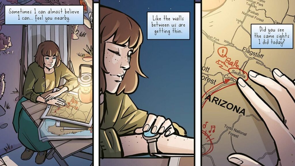 Max cherche à retrouver Chloe dans les comics Life is Strange. Elle est bloquée dans une dimension parallèle où Chloe est avec Rachel. // Source : Titan Comics Max cherche à retrouver Chloe dans les comics Life is Strange. Elle est bloquée dans une dimension parallèle où Chloe est avec Rachel. // Source : Titan Comics