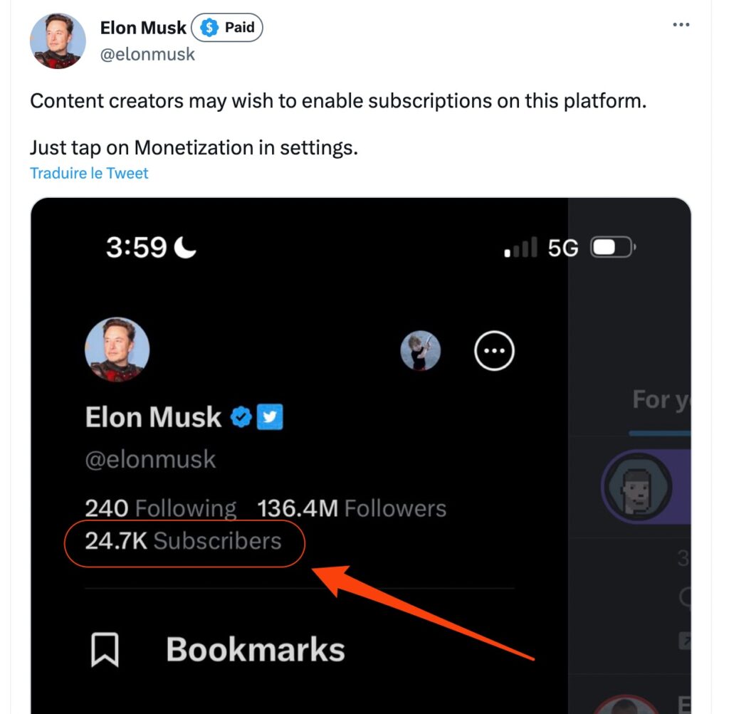 Le nombre d'abonnés payants au compte de Musk Le nombre d'abonnés payants au compte de Musk