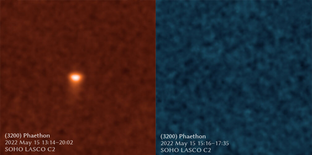 Le filtre orange de SoHo à gauche, sensible au sodium. // Source : ESA/NASA/Qicheng Zhang Le filtre orange de SoHo à gauche, sensible au sodium. // Source : ESA/NASA/Qicheng Zhang