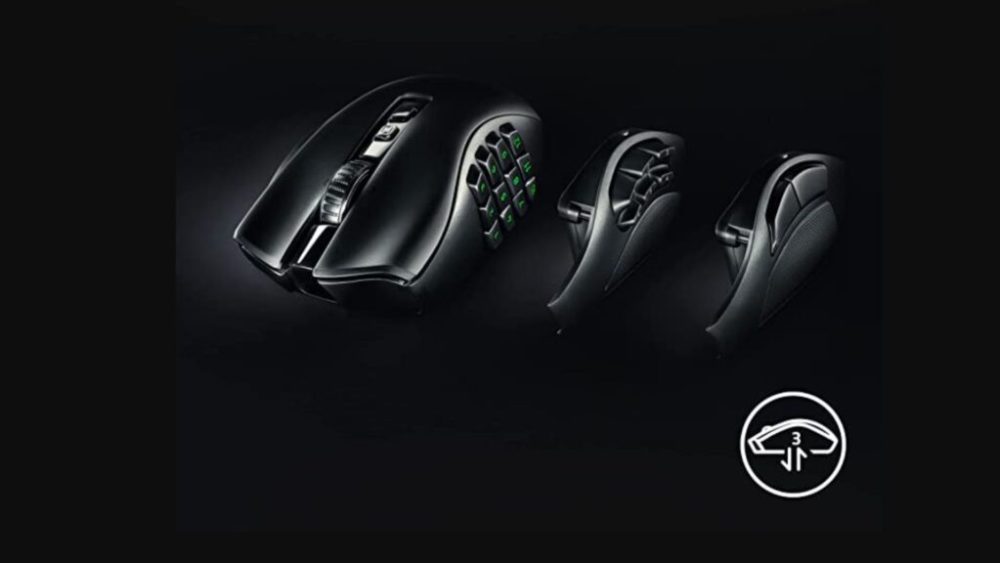 Les 3 tranches interchangeable de la souris gamer Razer Naga Trinity V2 Pro // Source : montage Numerama