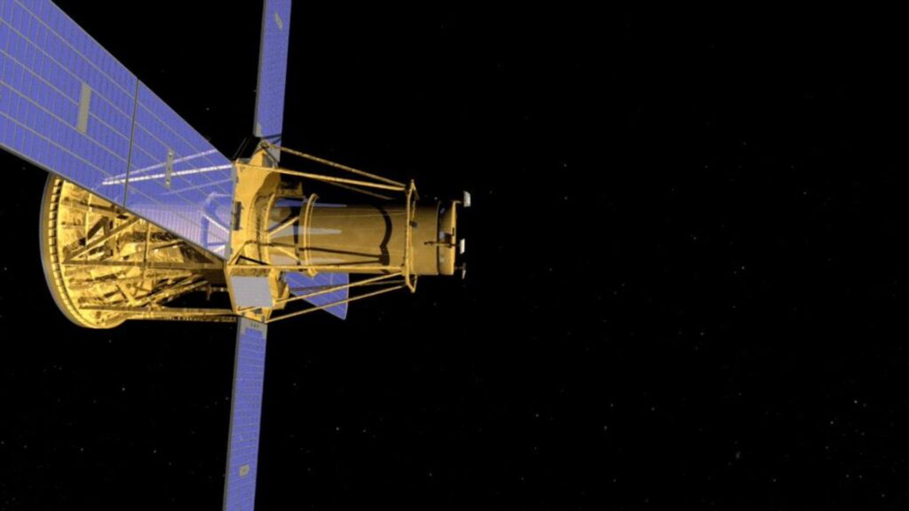 Représentation de RHESSI dans l'espace. // Source : Nasa Représentation de RHESSI dans l'espace. // Source : Nasa