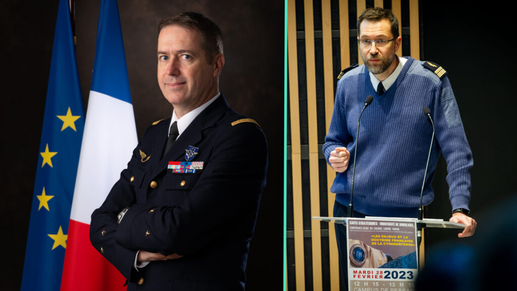 Le général Thierry Bauer (à gauche) et le Colonel Ludovic Martin (à droite). // Source : Commandement de la cyberdéfense Le général Thierry Bauer (à gauche) et le Colonel Ludovic Martin (à droite). // Source : Commandement de la cyberdéfense