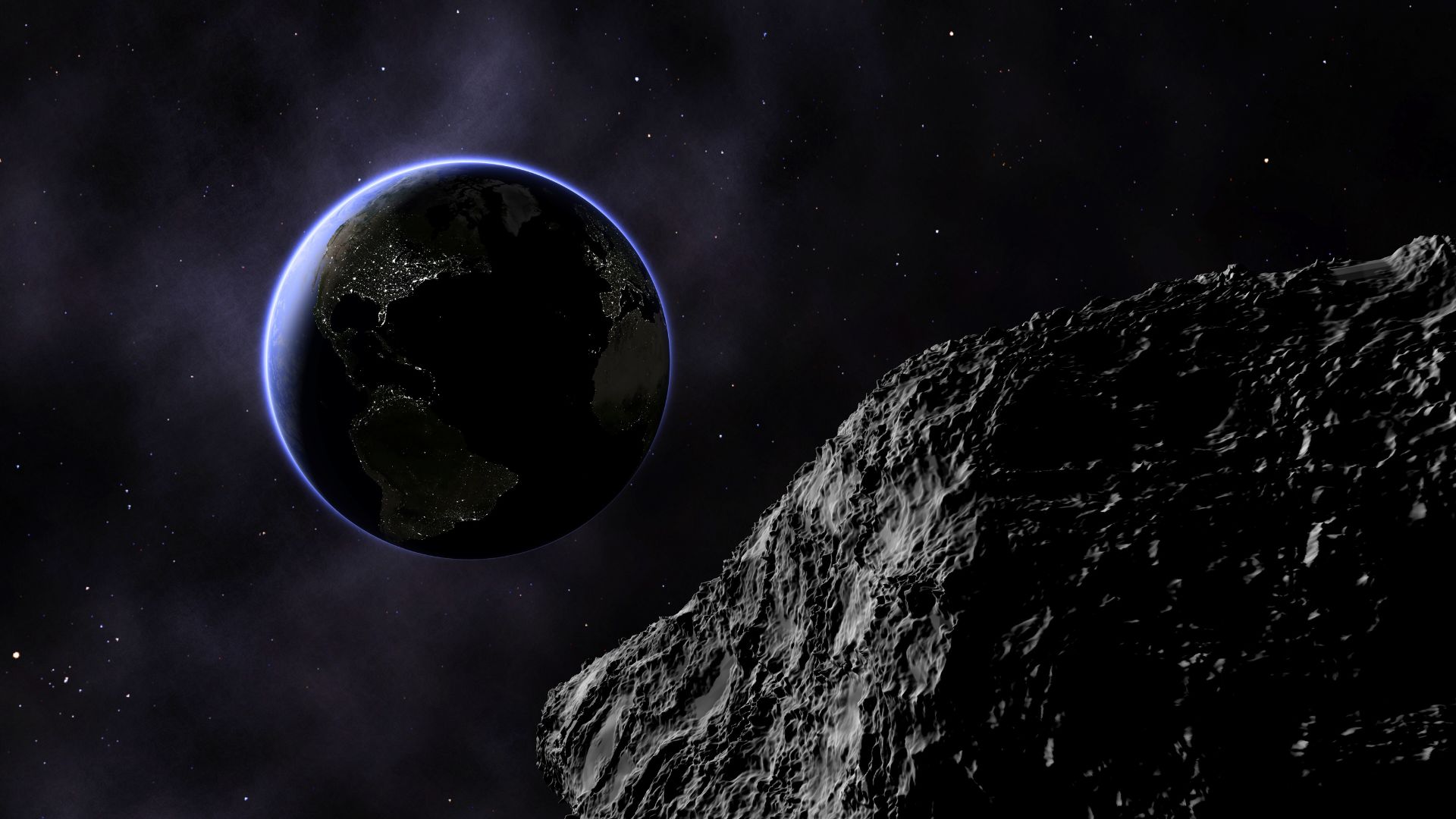 Un astéroïde et la Terre. // Source : Canva Un astéroïde et la Terre. // Source : Canva