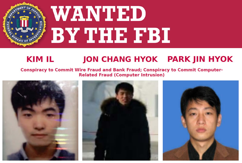 Des membres du groupe de hackers nord-coréens Lazarus, sont recherchés activement pour de nombreuses attaques sur les institutions financières. // Source : FBI Des membres du groupe de hackers nord-coréens Lazarus, sont recherchés activement pour de nombreuses attaques sur les institutions financières. // Source : FBI