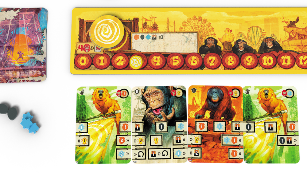 Le joueur jaune a aligné ses quatre cartes du tour pour former des cartouches complets. // Source : Catch Up Games Le joueur jaune a aligné ses quatre cartes du tour pour former des cartouches complets. // Source : Catch Up Games