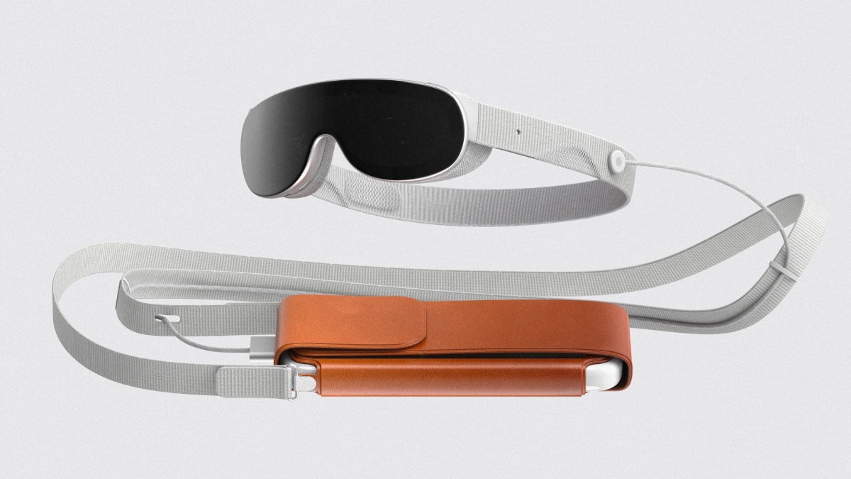 Concept du casque VR d'Apple, avec sa batterie externe. // Source : Marcus Kane Concept du casque VR d'Apple, avec sa batterie externe. // Source : Marcus Kane